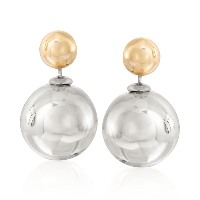 Italian 8-16mm Sterling Silver and 14kt Yellow Gold Bead Front-Back Earrings