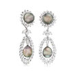 10.5-13.5mm Black Cultured South Sea Pearl and 10.10 ct. t.w. Diamond Drop Earrings in Platinum