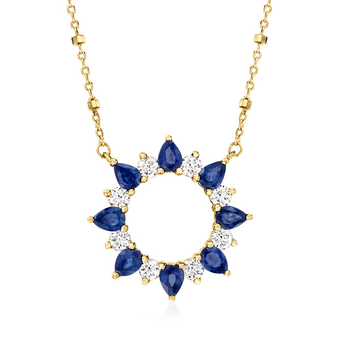 1.30 ct. t.w. Sapphire and .55 ct. t.w. Diamond Sun Necklace in 14kt Yellow Gold