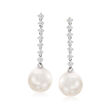 10-11mm Cultured South Sea Pearl and .42 ct. t.w. Diamond Drop Earrings in 18kt White Gold