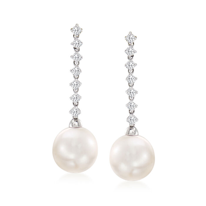 10-11mm Cultured South Sea Pearl and .42 ct. t.w. Diamond Drop Earrings in 18kt White Gold