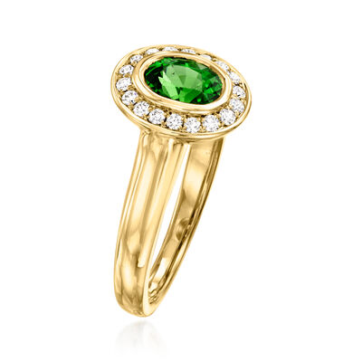 C. 1980 Vintage 1.15 Carat Tsavorite and .25 ct. t.w. Diamond Ring in 14kt Yellow Gold