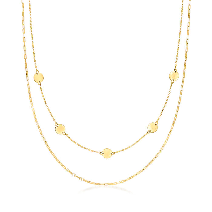 Italian 14kt Yellow Gold Disc Station and Paper Clip Link Layered Necklace