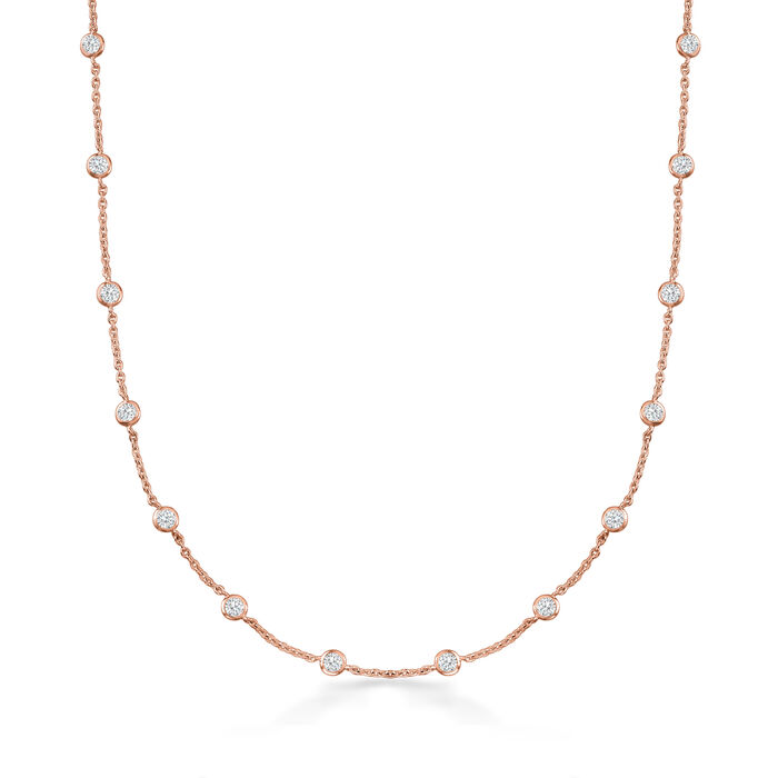 4.50 ct. t.w. CZ Station Necklace in 18kt Rose Gold Over Sterling