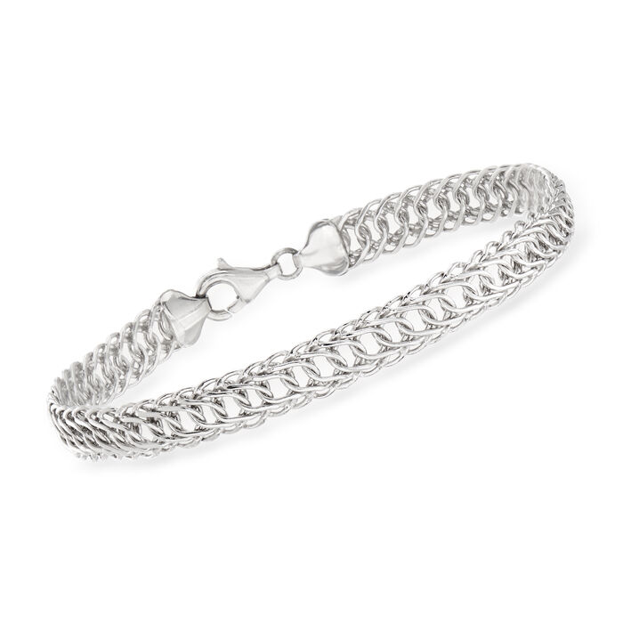 Sterling Silver Curved Interlocking-Link Bracelet