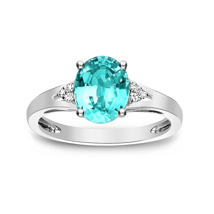 2.40 Carat Blue Zircon Ring with Diamond Accents in 14kt White Gold