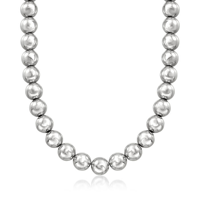Italian 14mm Sterling Silver Bead Necklace