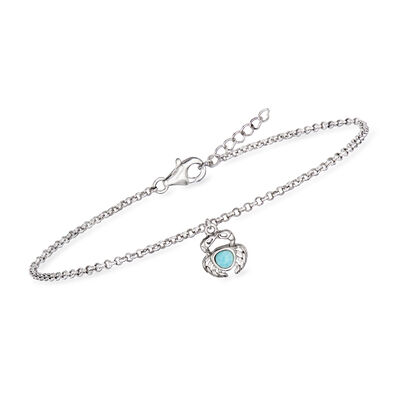 Larimar Crab Charm Anklet in Sterling Silver