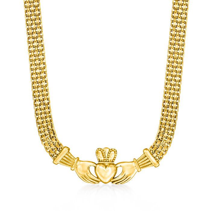 18kt Gold Over Sterling Bismark-Link Claddagh Necklace
