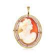 C. 1950 Vintage Orange Shell Cameo Pin/Pendant in 14kt Yellow and Rose Gold