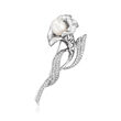 8-9mm Cultured Pearl and .40 ct. t.w. CZ Calla Lily Pin in Sterling Silver