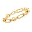 Italian 14kt Yellow Gold Alternating Round and Paper Clip Link Bracelet