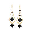 Onyx and 1.70 ct. t.w. Black Spinel Chandelier Earrings in 14kt Yellow Gold