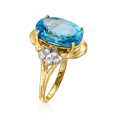 C. 1980 Vintage 7.75 Carat Swiss Blue Topaz Ring with .10 ct. t.w. Diamonds in 14kt Yellow Gold