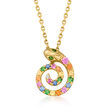 .28 ct. t.w. Multicolored Sapphire Snake Pendant Necklace with Tsavorite and Diamond Accents in 14kt Yellow Gold