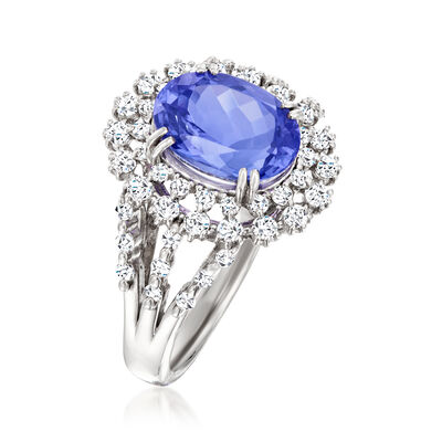 C. 1985 Vintage 3.06 Carat Tanzanite and .67 ct. t.w. Diamond Dinner Ring in 18kt White Gold