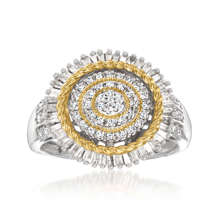 .50 ct. t.w. Baguette and Round Diamond Bullseye Ring in Two-Tone Sterling Silver