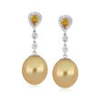 12.5-13mm Cultured South Sea Pearl and .84 ct. t.w. Diamond Drop Earrings in 18kt White Gold