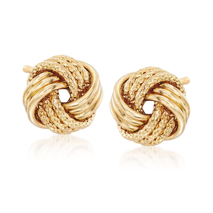18kt Yellow Gold Textured Love Knot Earrings