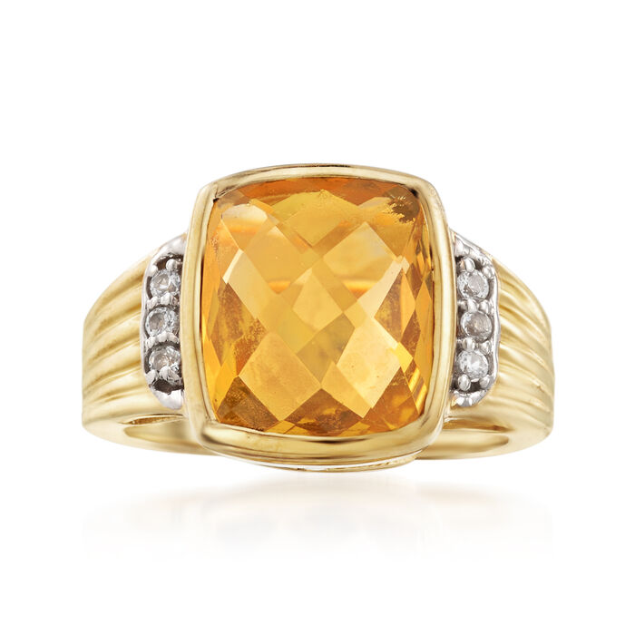 3.80 Carat Citrine and .10 ct. t.w. White Topaz Ring in 14kt Gold Over Sterling