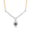 C. 1980 Vintage .95 Carat Sapphire and 1.95 ct. t.w. Diamond V-Shaped Heart Necklace in 14kt Two-Tone Gold
