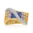 2.70 ct. t.w. Multicolored Sapphire Ring with .33 ct. t.w. Diamonds in 14kt Yellow Gold