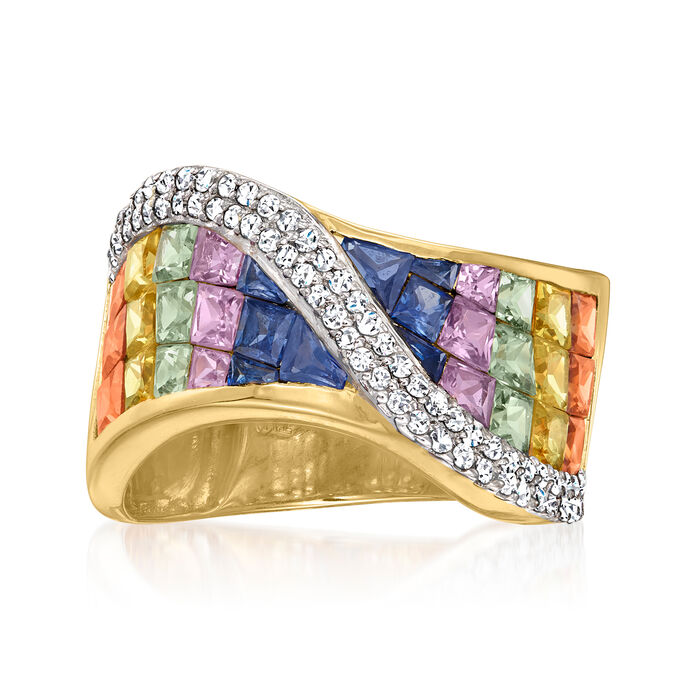 2.70 ct. t.w. Multicolored Sapphire Ring with .33 ct. t.w. Diamonds in 14kt Yellow Gold