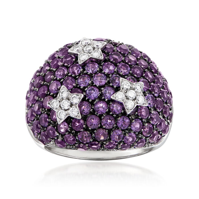 C. 1990 Vintage Garavelli 6.00 ct. t.w. Amethyst and .28 ct. t.w. Diamond Star Ring in 18kt White Gold