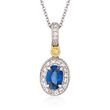 Simon G. .50 Carat Sapphire and .16 ct. t.w. Yellow and White Diamond Pendant Necklace in 18kt Yellow and White Gold