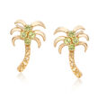.50 ct. t.w. Peridot and .17 ct. t.w. Citrine Palm Tree Drop Earrings in 14kt Yellow Gold