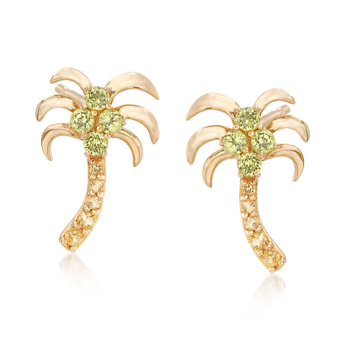 .50 ct. t.w. Peridot and .17 ct. t.w. Citrine Palm Tree Drop Earrings in 14kt Yellow Gold