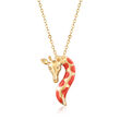 Orange Enamel Giraffe Pendant Necklace with Diamond Accents in 18kt Gold Over Sterling