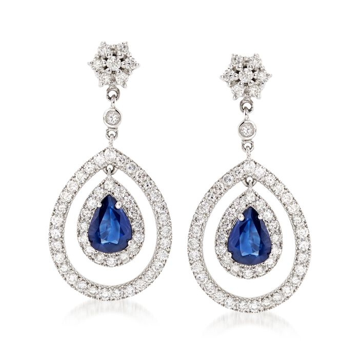 2.30 ct. t.w. Sapphire and 2.29 ct. t.w. Diamond Drop Earrings in 14kt White Gold