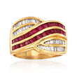C. 1980 Vintage 2.00 ct. t.w. Ruby and .50 ct. t.w. Diamond Crossover Ring in 18kt Yellow Gold