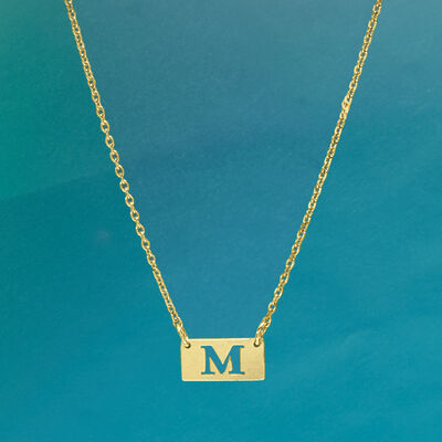 18kt Gold Over Sterling Personalized Single-Initial Mini Cut-Out Bar Necklace
