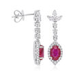 1.88 ct. t.w. Ruby and .73 ct. t.w. Diamond Drop Earrings in 14kt White Gold