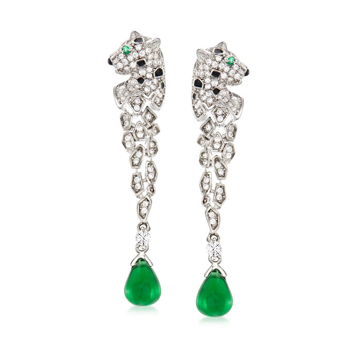 3.70 ct. t.w. Simulated Emerald and .80 ct. t.w. CZ Leopard Drop Earrings in Sterling Silver