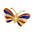 C. 1970 Vintage Orange and Blue Enamel Butterfly Pin in 18kt Yellow Gold