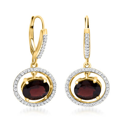 4.40 ct. t.w. Garnet Drop Earrings with .40 ct. t.w. White Topaz in 18kt Gold Over Sterling