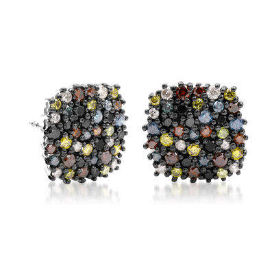 2.00 ct. t.w. Multicolored Diamond Cluster Earrings in Sterling Silver