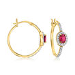 1.60 ct. t.w. Pink Tourmaline Hoop Earrings with 1.40 ct. t.w. White Zircon in 18kt Gold Over Sterling