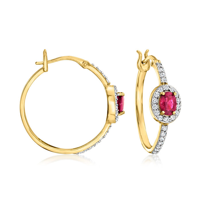 1.60 ct. t.w. Pink Tourmaline Hoop Earrings with 1.40 ct. t.w. White Zircon in 18kt Gold Over Sterling