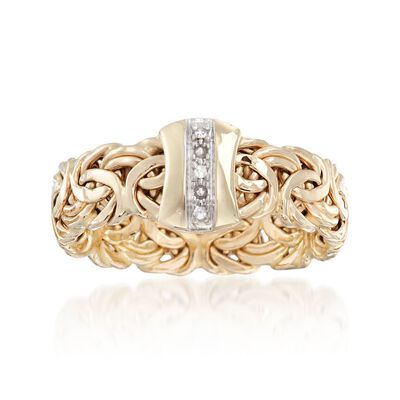 14kt Yellow Gold Byzantine Bracelet with Diamond Accents | Ross-Simons
