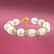10-12mm Cultured Pearl Bracelet with Lacy 18kt Gold Over Sterling Caps
