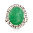 C. 1990 Vintage Jade and .45 ct. t.w. Diamond Ring in 18kt Two-Tone Gold
