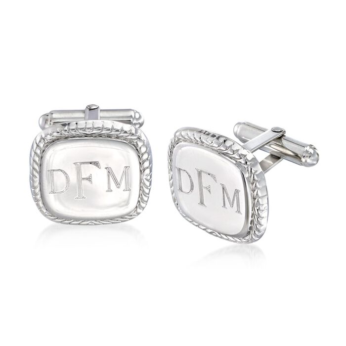Sterling Silver Cushion Roped Personalized Cuff Links