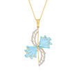 C. 2000 Vintage 12.67 ct. t.w. Sky Blue Topaz Flower Pendant Necklace with .40 ct. t.w. Diamonds in 14kt Yellow Gold