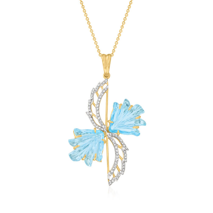 C. 2000 Vintage 12.67 ct. t.w. Sky Blue Topaz Flower Pendant Necklace with .40 ct. t.w. Diamonds in 14kt Yellow Gold