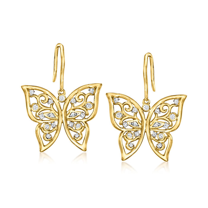 .35 ct. t.w. Diamond Openwork Butterfly Drop Earrings in 18kt Gold Over Sterling