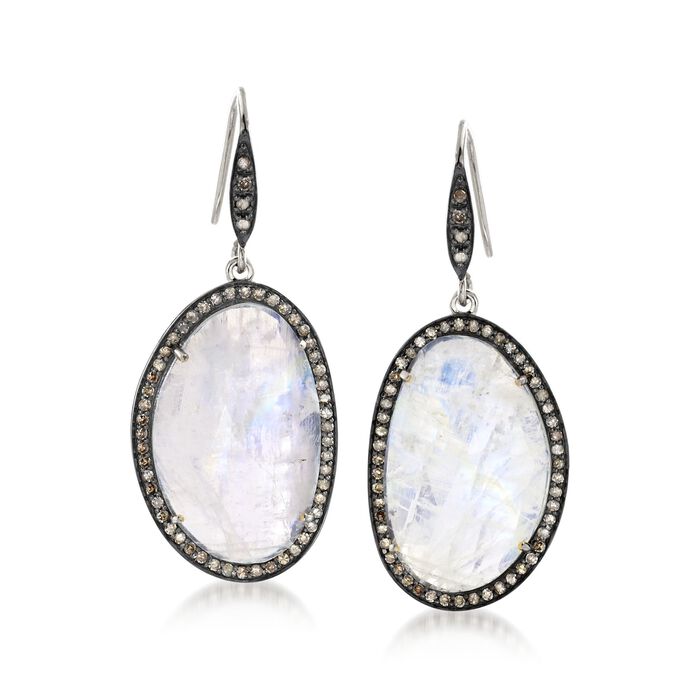 Rose-Cut Moonstone and .98 ct. t.w. Champagne Diamond Drop Earrings in Sterling Silver